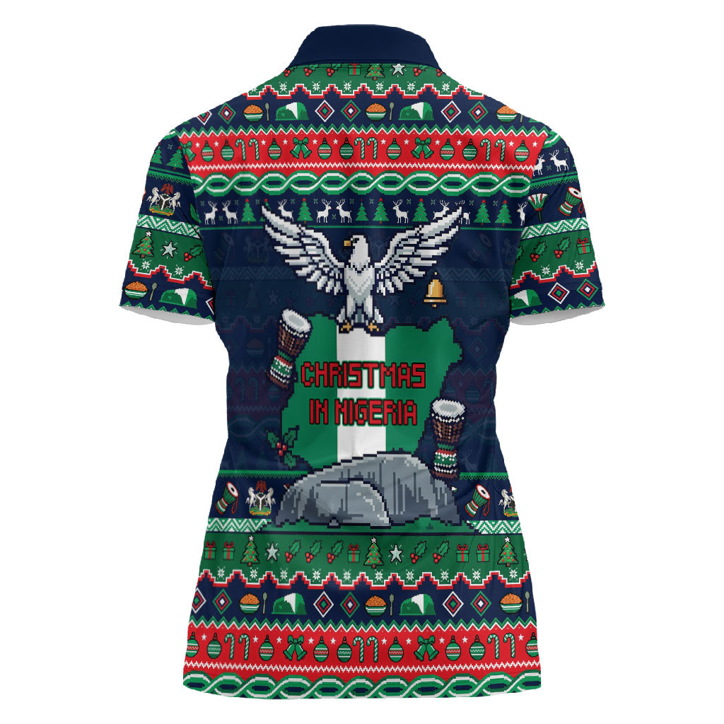Nigeria Christmas Naija Santa Women Polo Shirt Zuma Rock Eagle Ugly Xmas Pixel Art