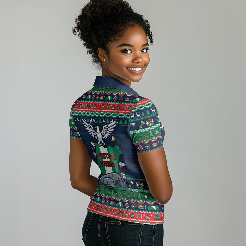Nigeria Christmas Naija Santa Women Polo Shirt Zuma Rock Eagle Ugly Xmas Pixel Art