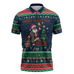 Nigeria Christmas Naija Santa Zipper Polo Shirt Zuma Rock Eagle Ugly Xmas Pixel Art