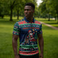 Nigeria Christmas Naija Santa Zipper Polo Shirt Zuma Rock Eagle Ugly Xmas Pixel Art
