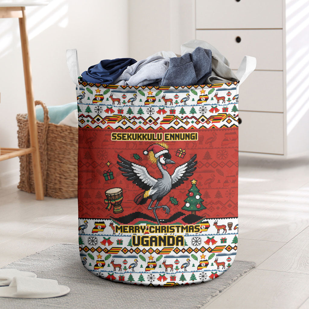 Uganda Christmas Crested Crane Laundry Basket Ugandan Kob - Map Flag - Ssekukkulu Ennungi - Ugly Pixel Art