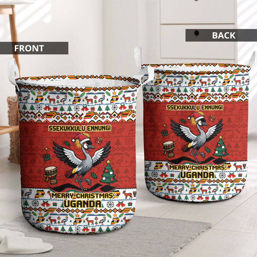 Uganda Christmas Crested Crane Laundry Basket Ugandan Kob - Map Flag - Ssekukkulu Ennungi - Ugly Pixel Art