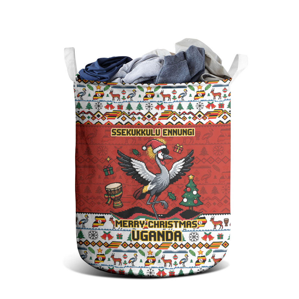 Uganda Christmas Crested Crane Laundry Basket Ugandan Kob - Map Flag - Ssekukkulu Ennungi - Ugly Pixel Art