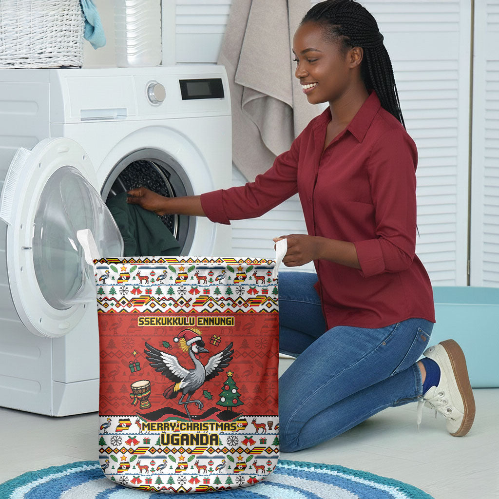 Uganda Christmas Crested Crane Laundry Basket Ugandan Kob - Map Flag - Ssekukkulu Ennungi - Ugly Pixel Art