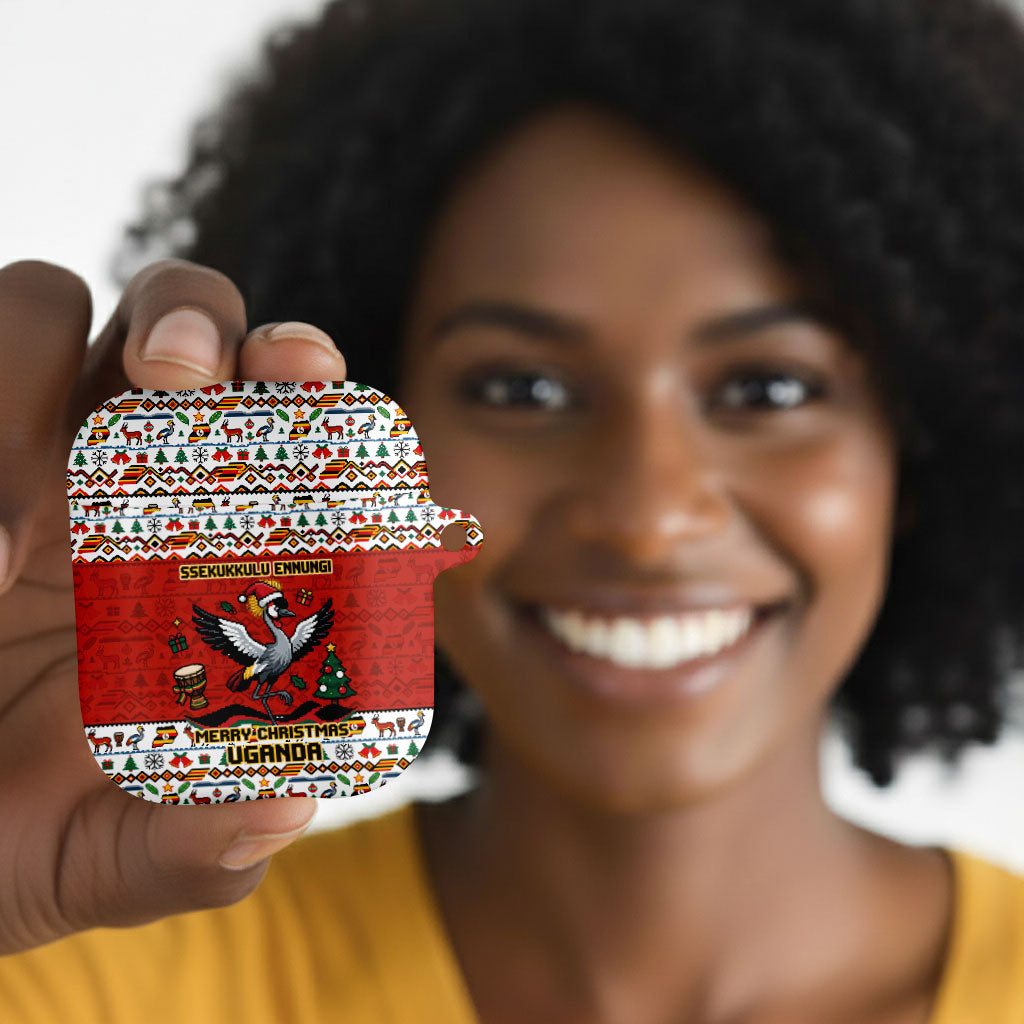 Uganda Christmas Crested Crane AirPods Case Ugandan Kob - Map Flag - Ssekukkulu Ennungi - Ugly Pixel Art
