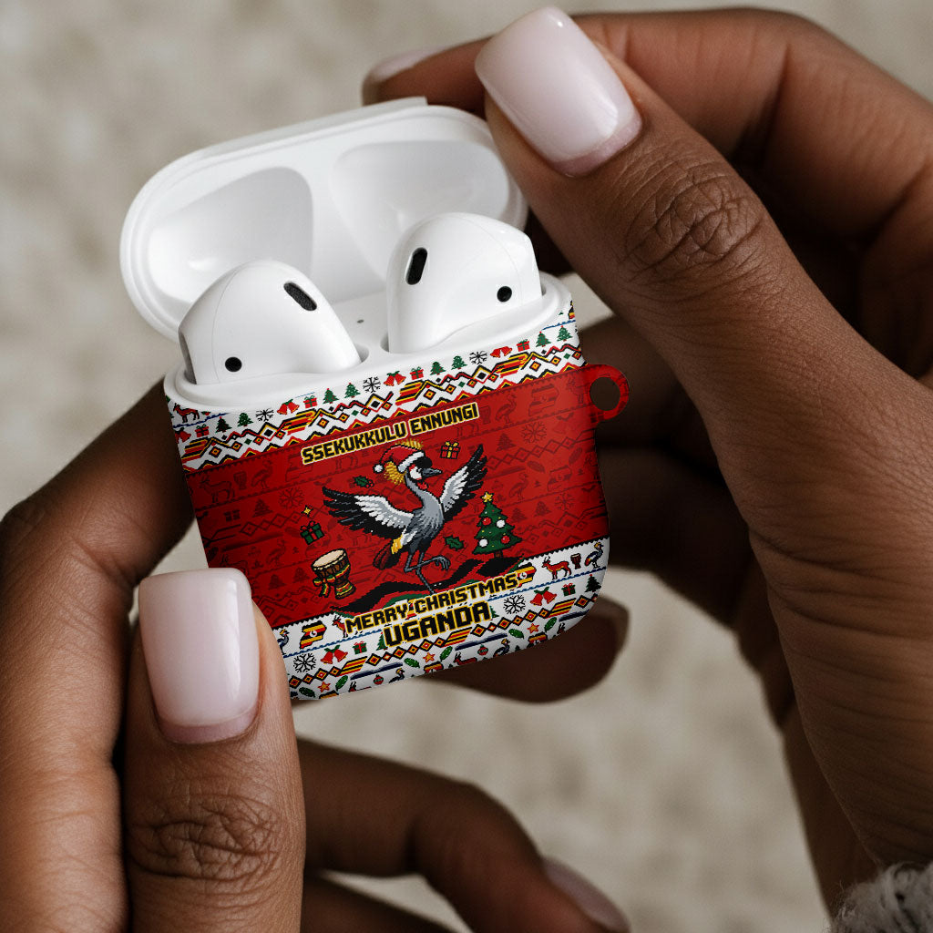 Uganda Christmas Crested Crane AirPods Case Ugandan Kob - Map Flag - Ssekukkulu Ennungi - Ugly Pixel Art