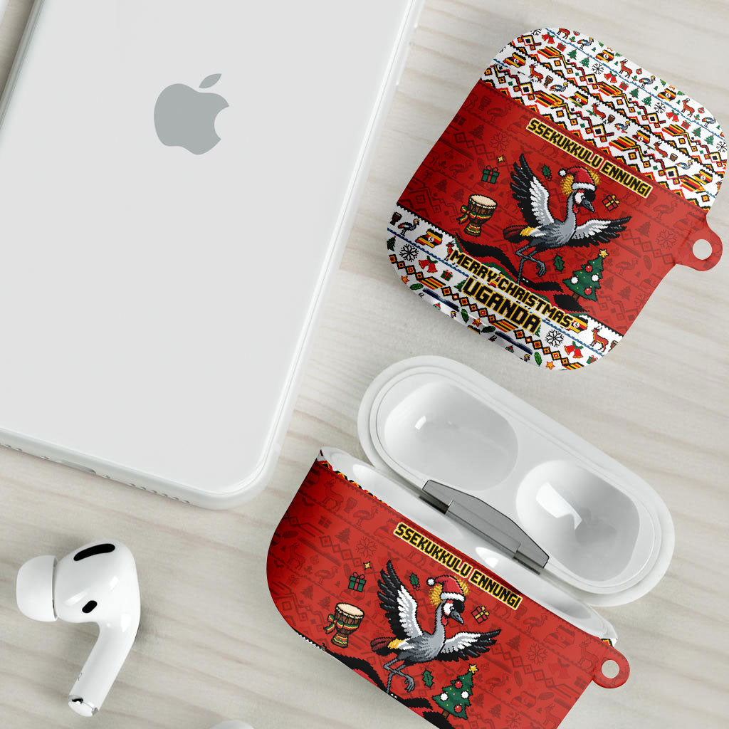 Uganda Christmas Crested Crane AirPods Case Ugandan Kob - Map Flag - Ssekukkulu Ennungi - Ugly Pixel Art