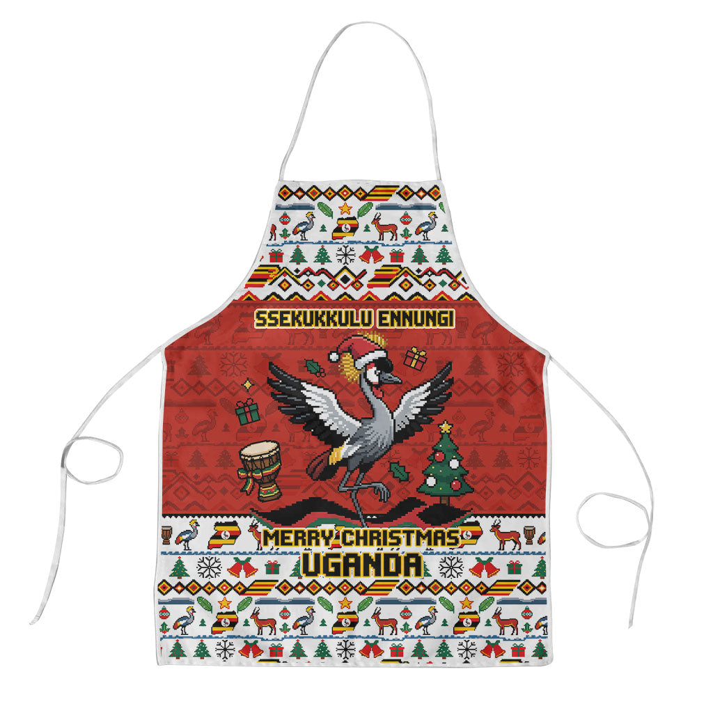 Uganda Christmas Crested Crane Apron Ugandan Kob - Map Flag - Ssekukkulu Ennungi - Ugly Pixel Art
