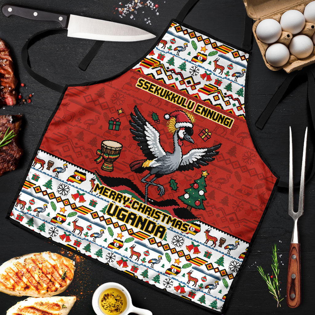 Uganda Christmas Crested Crane Apron Ugandan Kob - Map Flag - Ssekukkulu Ennungi - Ugly Pixel Art