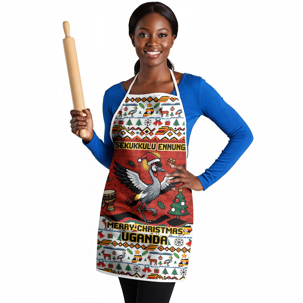Uganda Christmas Crested Crane Apron Ugandan Kob - Map Flag - Ssekukkulu Ennungi - Ugly Pixel Art
