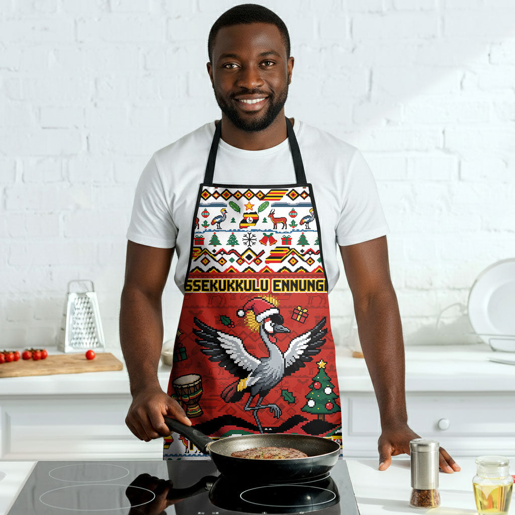 Uganda Christmas Crested Crane Apron Ugandan Kob - Map Flag - Ssekukkulu Ennungi - Ugly Pixel Art
