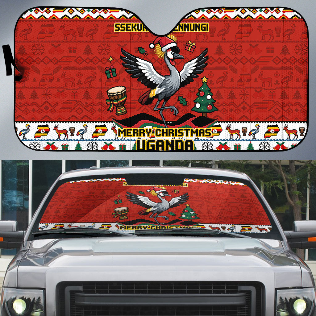 Uganda Christmas Crested Crane Auto Sun Shade Ugandan Kob - Map Flag - Ssekukkulu Ennungi - Ugly Pixel Art