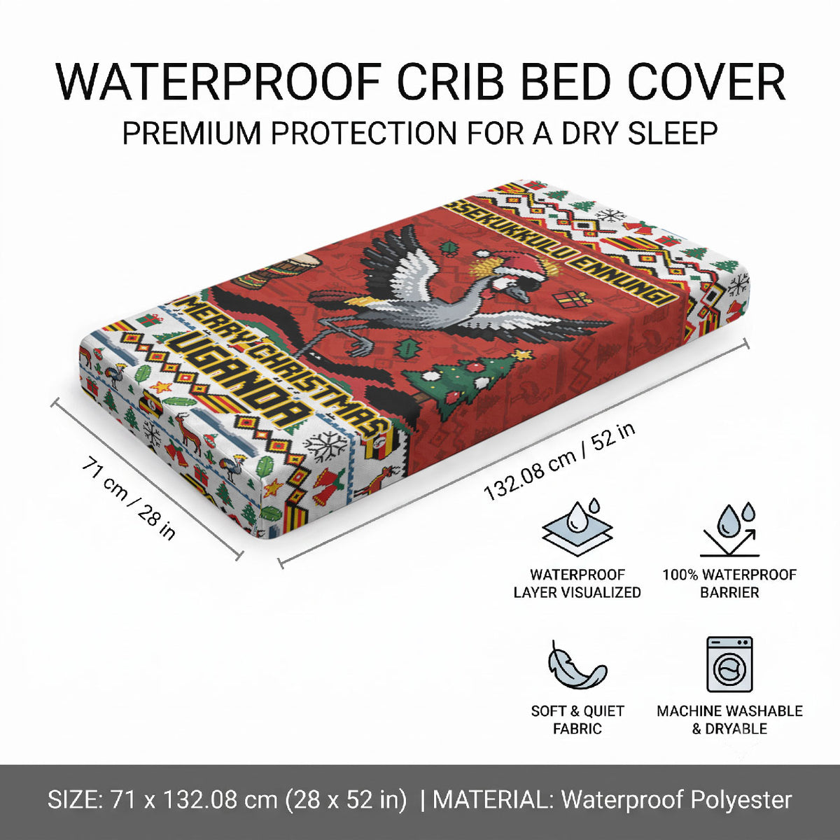Uganda Christmas Crested Crane Baby Bed Cover Ugandan Kob - Map Flag - Ssekukkulu Ennungi - Ugly Pixel Art