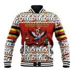 Uganda Christmas Crested Crane Baseball Jacket Ugandan Kob - Map Flag - Ssekukkulu Ennungi - Ugly Pixel Art