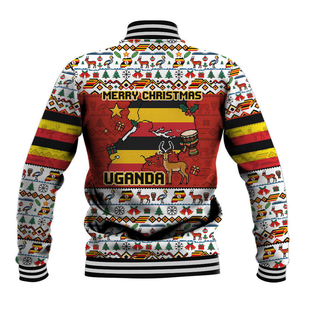 Uganda Christmas Crested Crane Baseball Jacket Ugandan Kob - Map Flag - Ssekukkulu Ennungi - Ugly Pixel Art