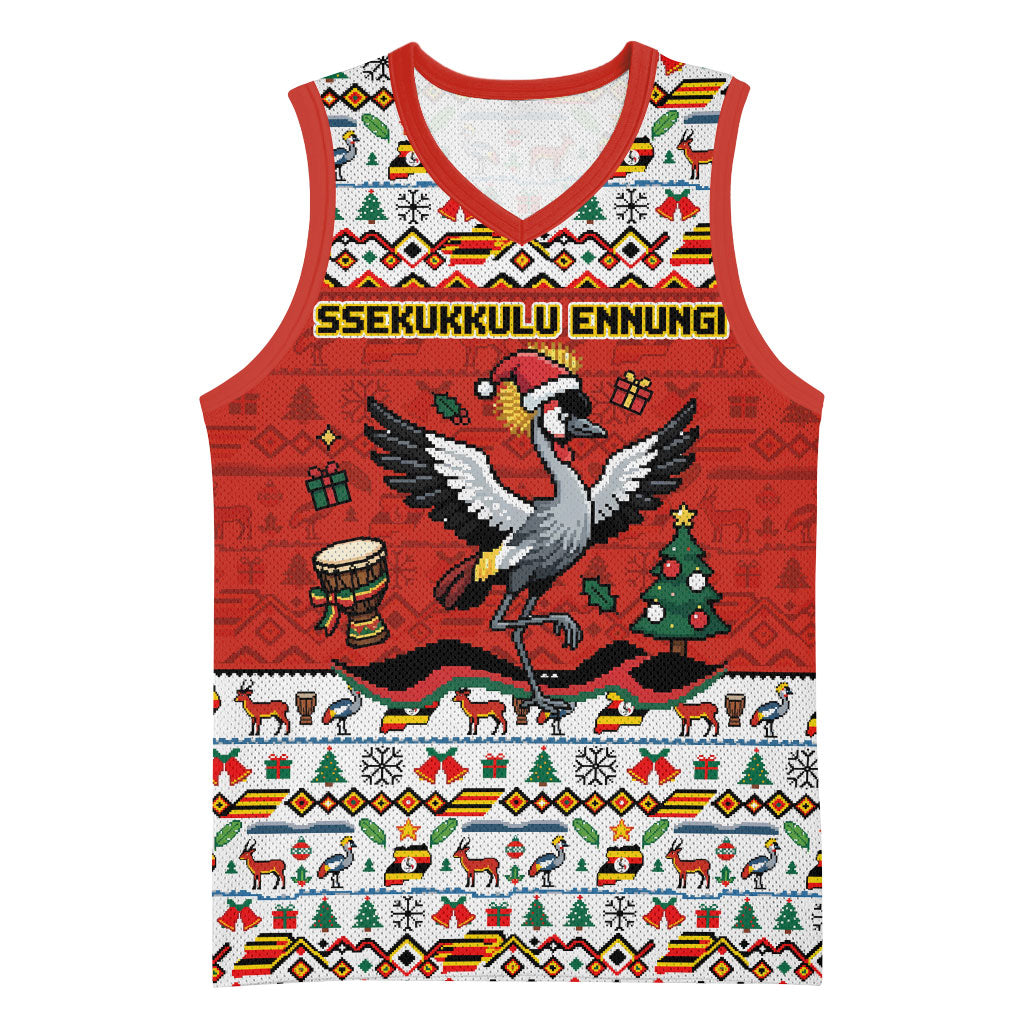 Uganda Christmas Crested Crane Basketball Jersey Ugandan Kob - Map Flag - Ssekukkulu Ennungi - Ugly Pixel Art