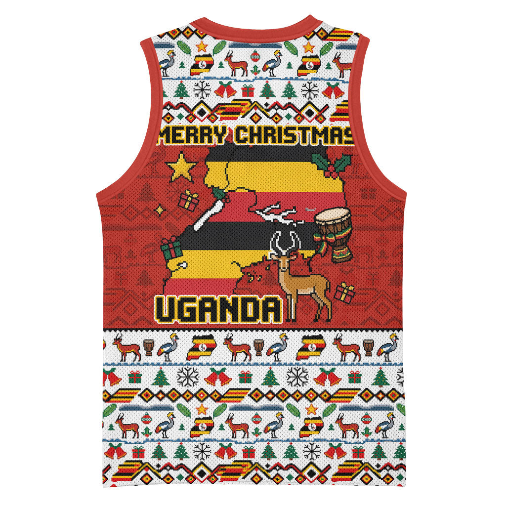 Uganda Christmas Crested Crane Basketball Jersey Ugandan Kob - Map Flag - Ssekukkulu Ennungi - Ugly Pixel Art