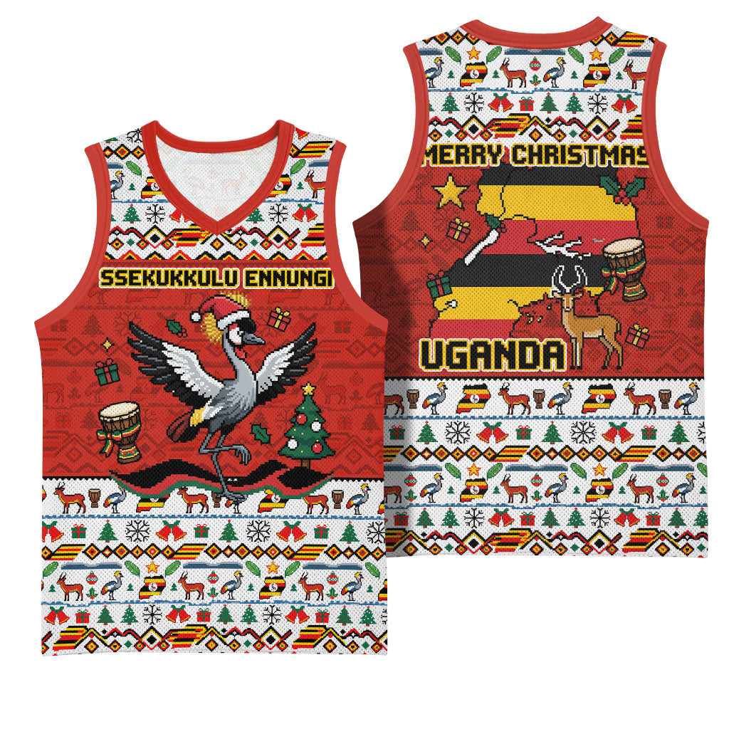 Uganda Christmas Crested Crane Basketball Jersey Ugandan Kob - Map Flag - Ssekukkulu Ennungi - Ugly Pixel Art