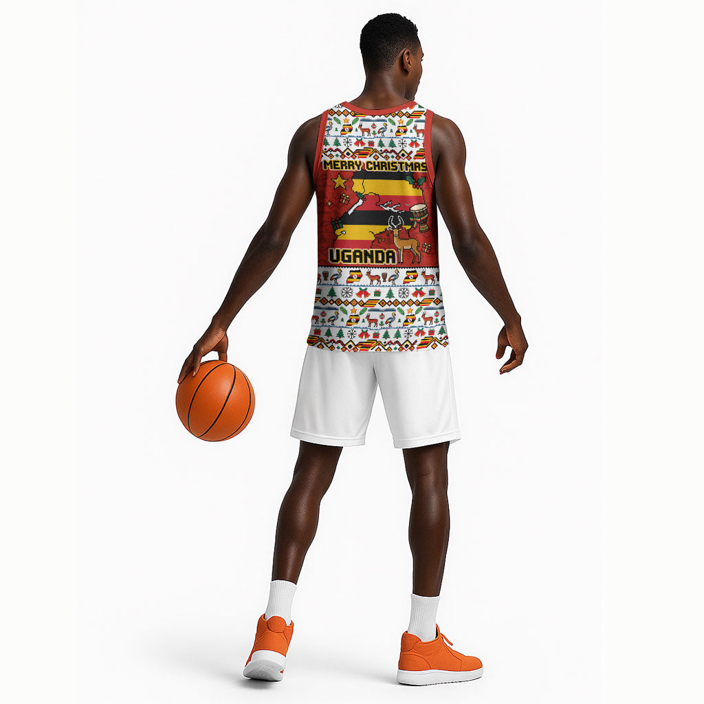 Uganda Christmas Crested Crane Basketball Jersey Ugandan Kob - Map Flag - Ssekukkulu Ennungi - Ugly Pixel Art