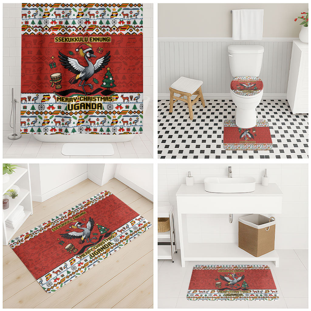 Uganda Christmas Crested Crane Bathroom Set Ugandan Kob - Map Flag - Ssekukkulu Ennungi - Ugly Pixel Art