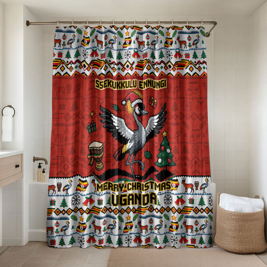 Uganda Christmas Crested Crane Bathroom Set Ugandan Kob - Map Flag - Ssekukkulu Ennungi - Ugly Pixel Art