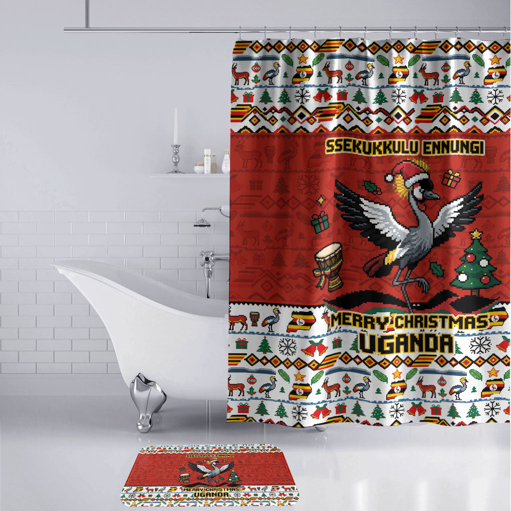 Uganda Christmas Crested Crane Bathroom Set Ugandan Kob - Map Flag - Ssekukkulu Ennungi - Ugly Pixel Art