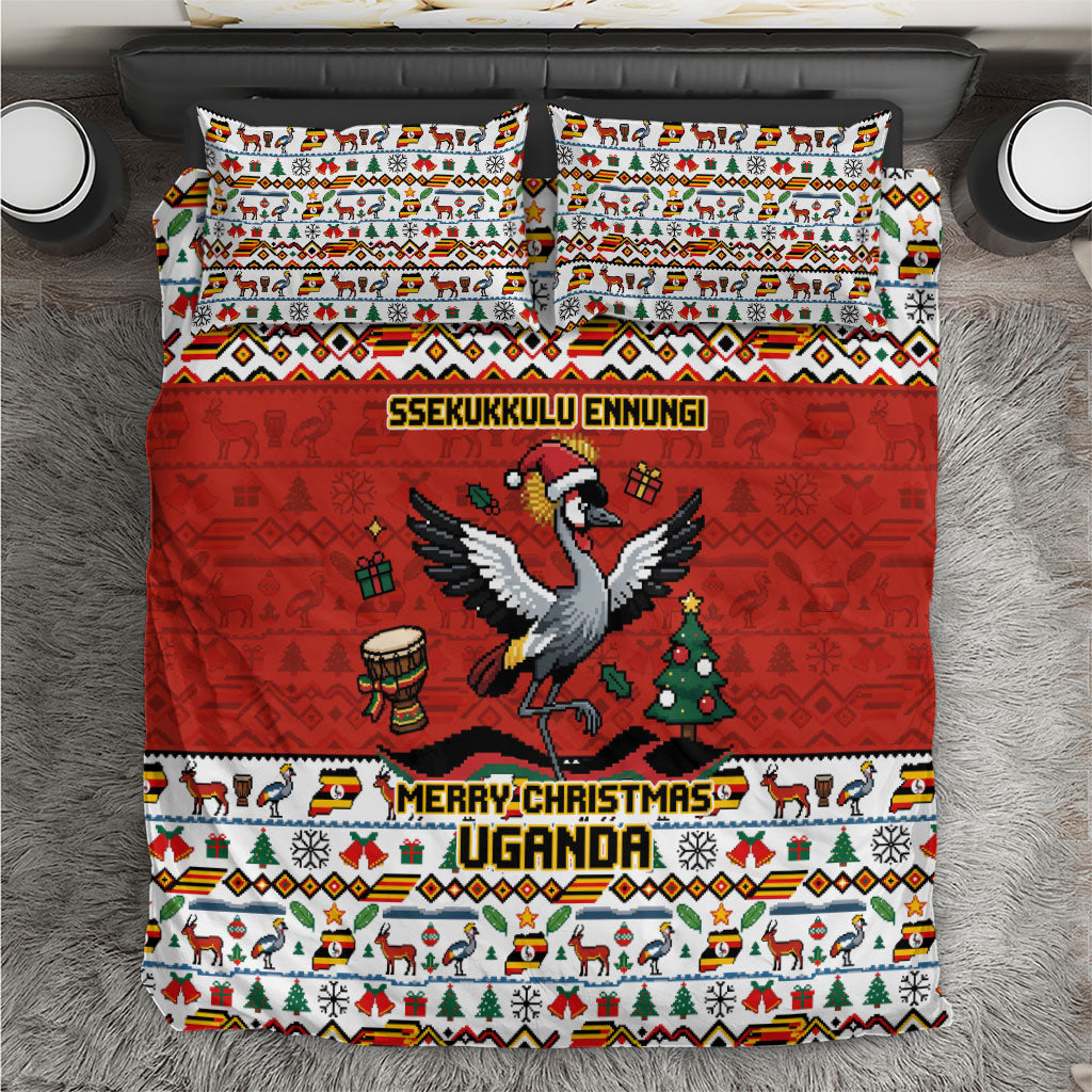 Uganda Christmas Crested Crane Bedding Set Ugandan Kob - Map Flag - Ssekukkulu Ennungi - Ugly Pixel Art