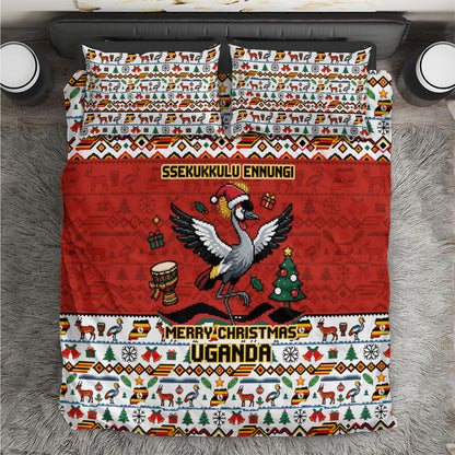 Uganda Christmas Crested Crane Bedding Set Ugandan Kob - Map Flag - Ssekukkulu Ennungi - Ugly Pixel Art