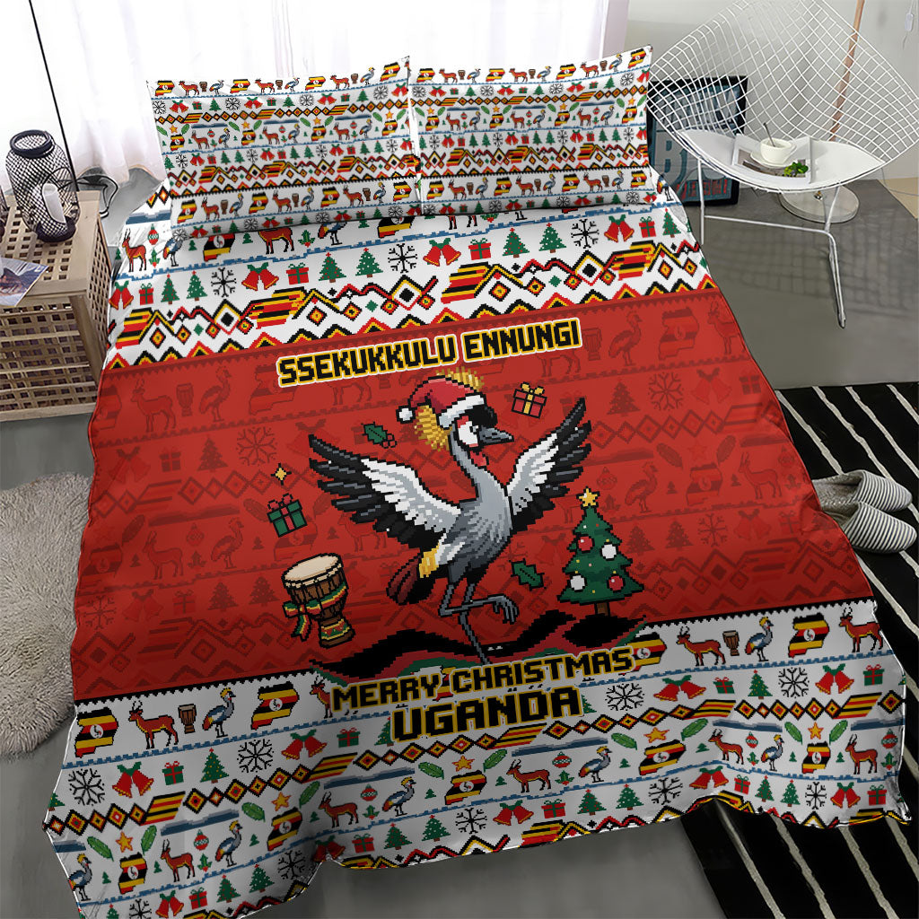 Uganda Christmas Crested Crane Bedding Set Ugandan Kob - Map Flag - Ssekukkulu Ennungi - Ugly Pixel Art