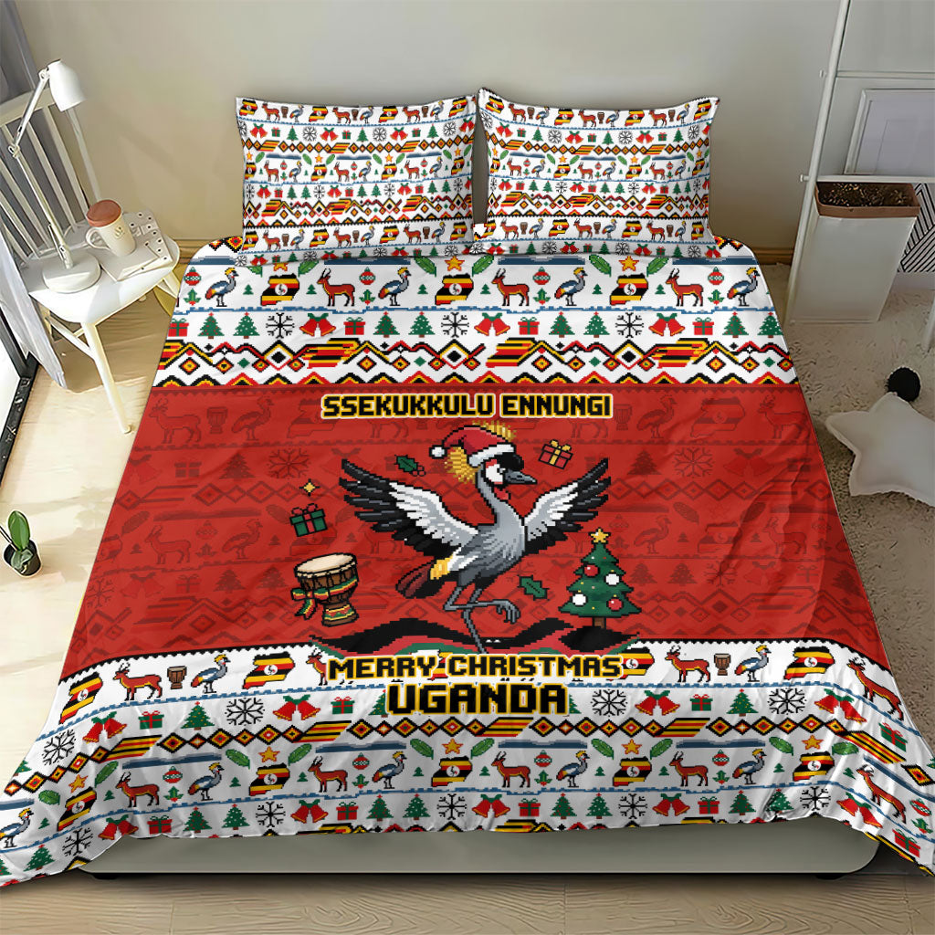 Uganda Christmas Crested Crane Bedding Set Ugandan Kob - Map Flag - Ssekukkulu Ennungi - Ugly Pixel Art