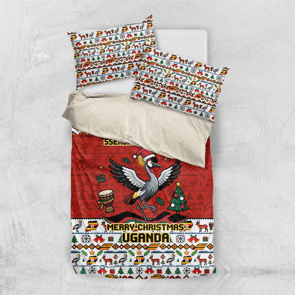 Uganda Christmas Crested Crane Bedding Set Ugandan Kob - Map Flag - Ssekukkulu Ennungi - Ugly Pixel Art