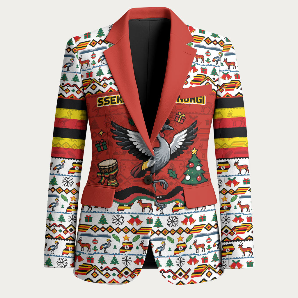 Uganda Christmas Crested Crane Blazer Ugandan Kob - Map Flag - Ssekukkulu Ennungi - Ugly Pixel Art