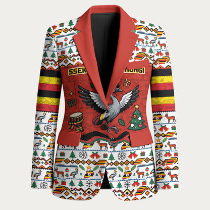 Uganda Christmas Crested Crane Blazer Ugandan Kob - Map Flag - Ssekukkulu Ennungi - Ugly Pixel Art