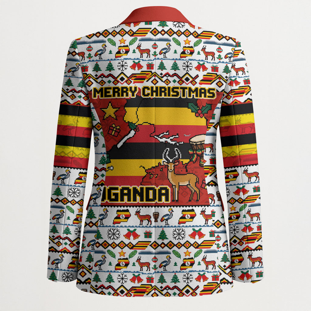 Uganda Christmas Crested Crane Blazer Ugandan Kob - Map Flag - Ssekukkulu Ennungi - Ugly Pixel Art