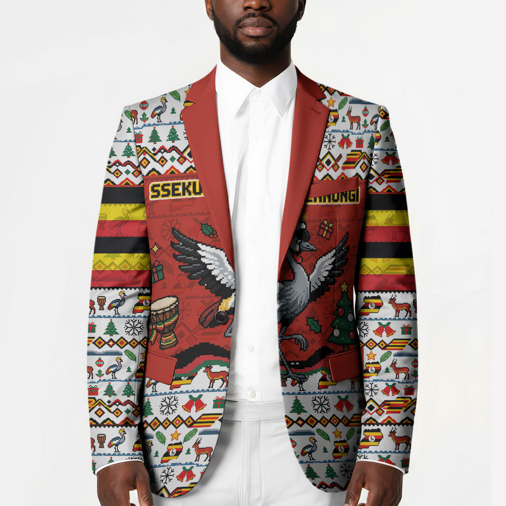 Uganda Christmas Crested Crane Blazer Ugandan Kob - Map Flag - Ssekukkulu Ennungi - Ugly Pixel Art