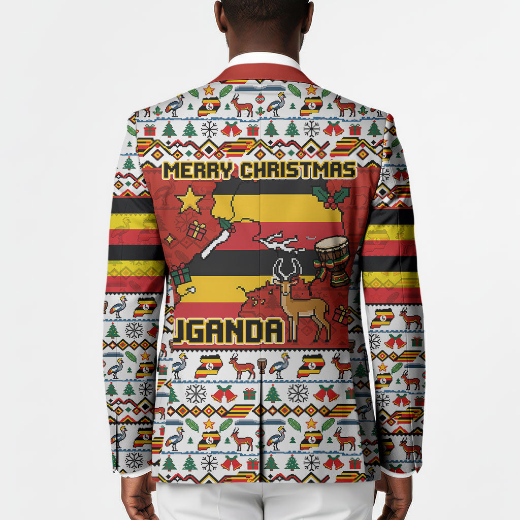 Uganda Christmas Crested Crane Blazer Ugandan Kob - Map Flag - Ssekukkulu Ennungi - Ugly Pixel Art