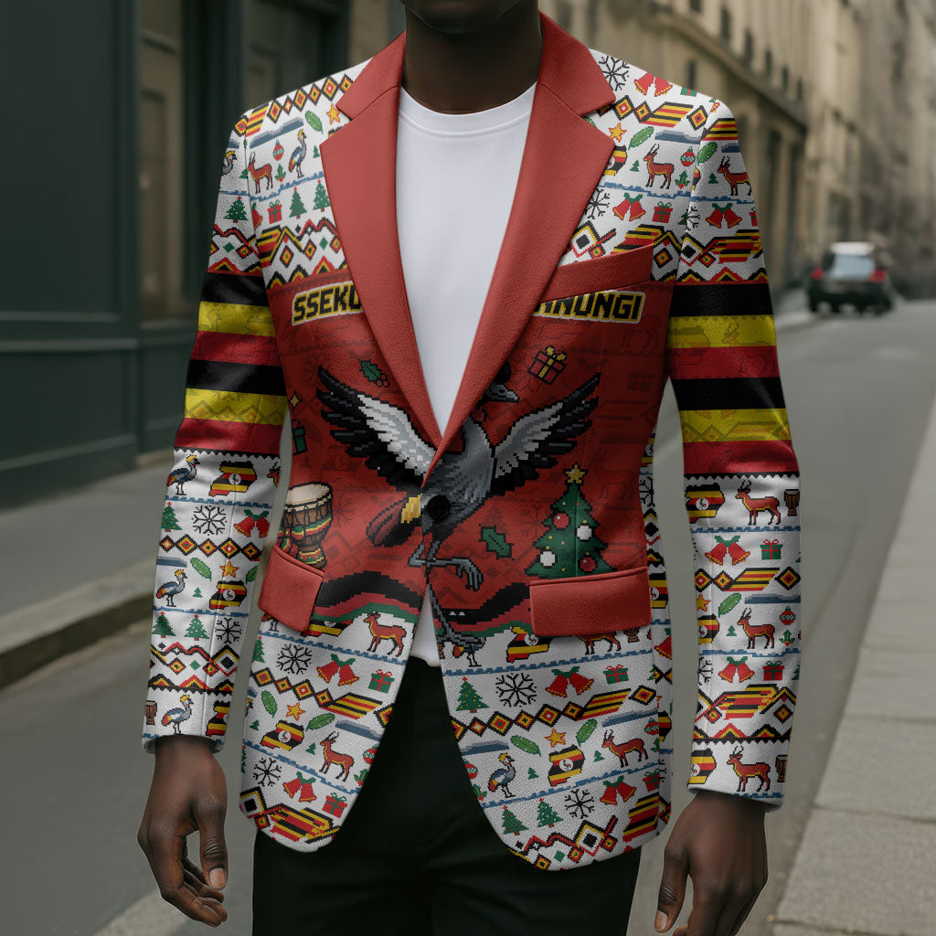 Uganda Christmas Crested Crane Blazer Ugandan Kob - Map Flag - Ssekukkulu Ennungi - Ugly Pixel Art