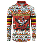 Uganda Christmas Crested Crane Button Sweatshirt Ugandan Kob - Map Flag - Ssekukkulu Ennungi - Ugly Pixel Art