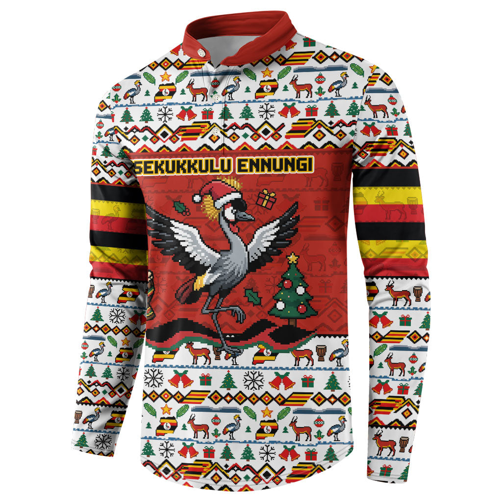 Uganda Christmas Crested Crane Button Sweatshirt Ugandan Kob - Map Flag - Ssekukkulu Ennungi - Ugly Pixel Art
