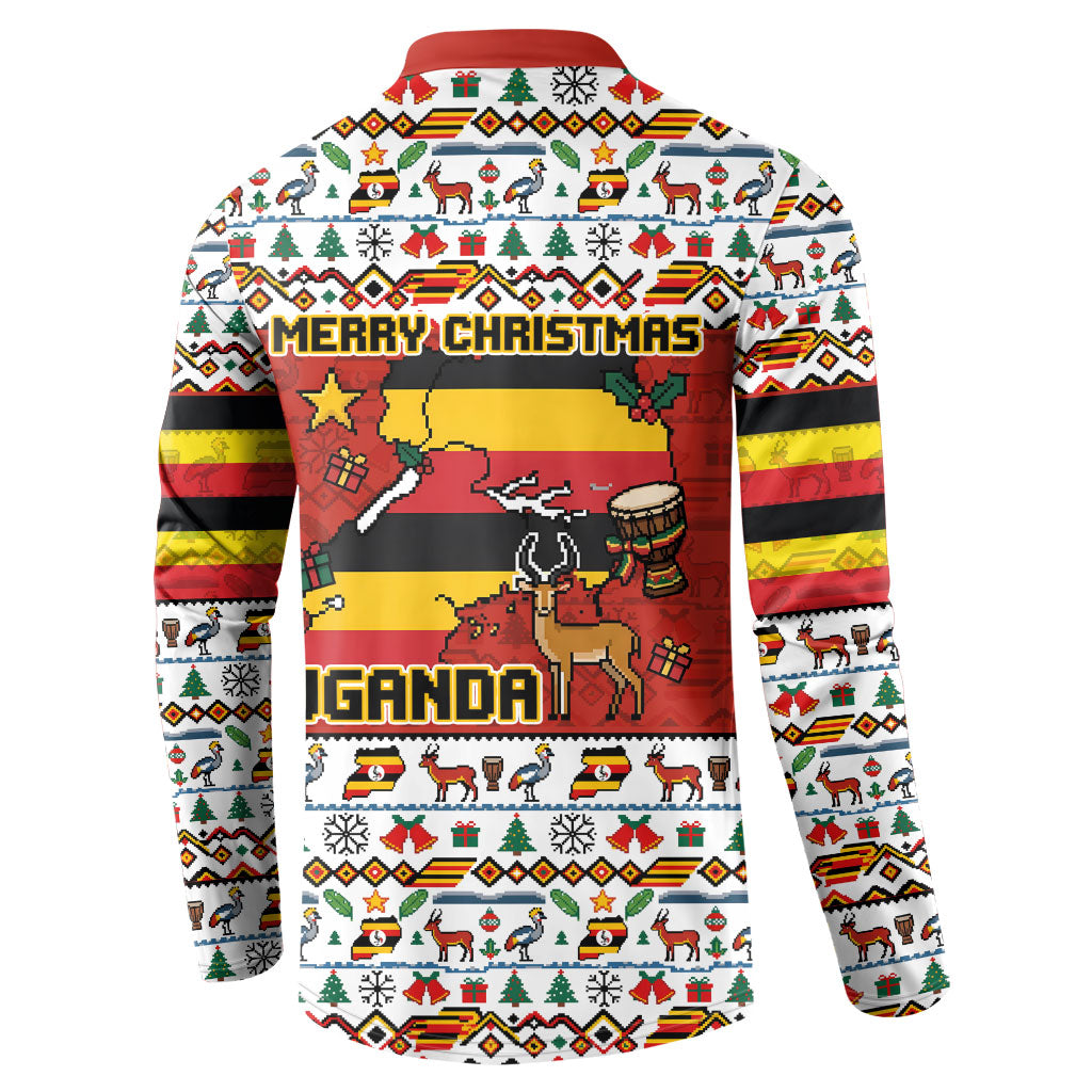 Uganda Christmas Crested Crane Button Sweatshirt Ugandan Kob - Map Flag - Ssekukkulu Ennungi - Ugly Pixel Art