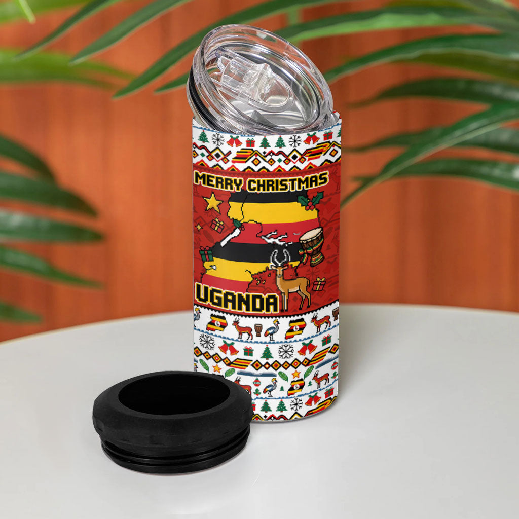 Uganda Christmas Crested Crane 4 in 1 Can Cooler Tumbler Ugandan Kob - Map Flag - Ssekukkulu Ennungi - Ugly Pixel Art