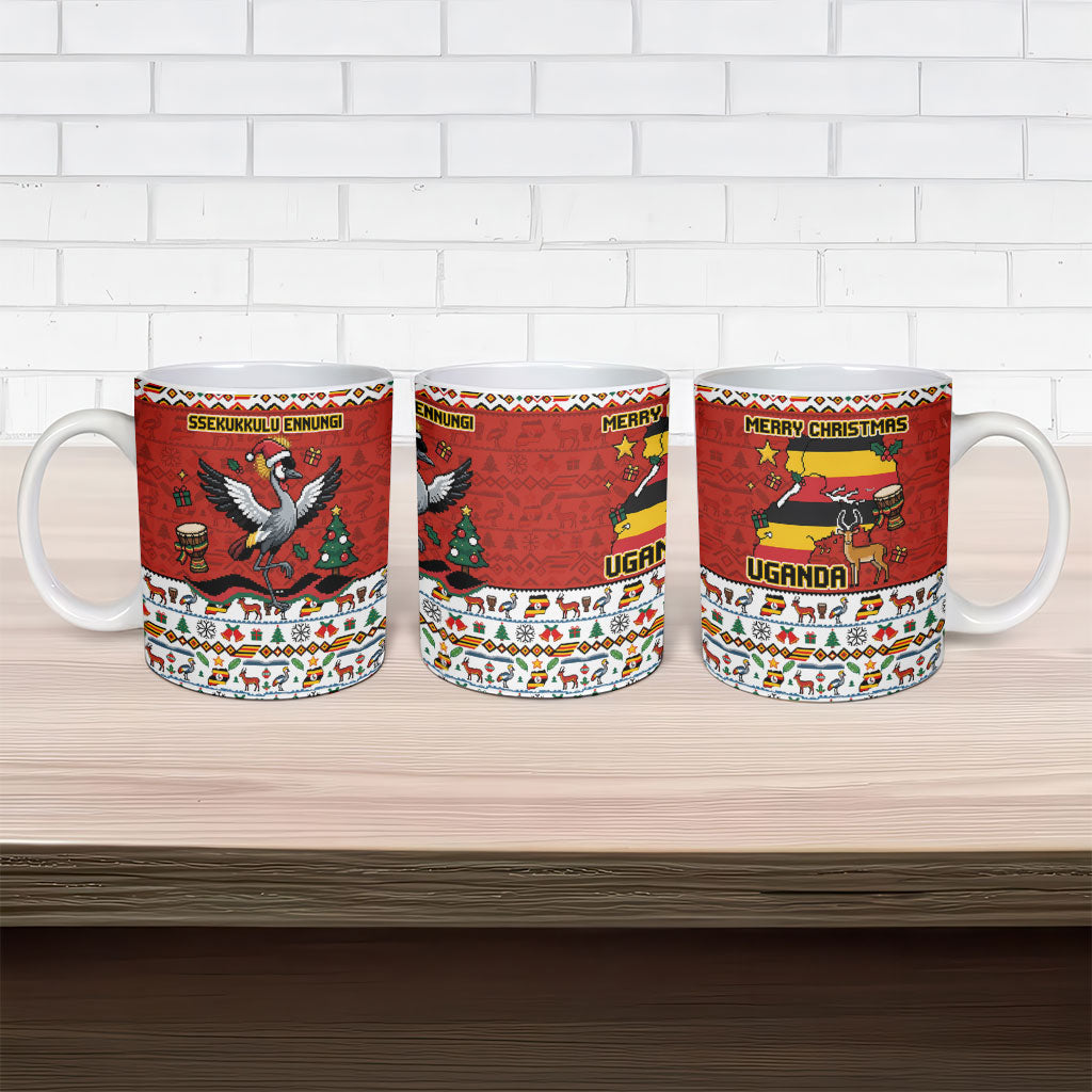 Uganda Christmas Crested Crane Ceramic Mug Ugandan Kob - Map Flag - Ssekukkulu Ennungi - Ugly Pixel Art
