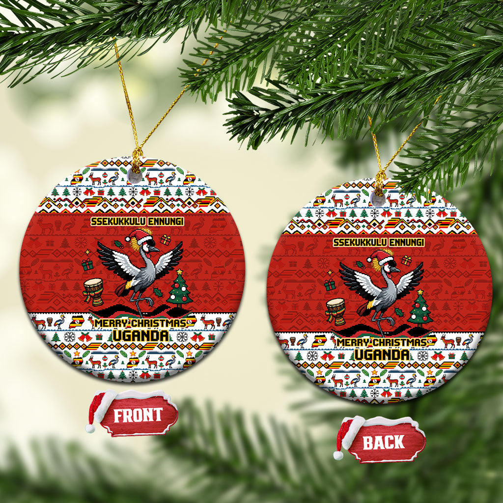 Uganda Christmas Crested Crane Ceramic Ornament Ugandan Kob - Map Flag - Ssekukkulu Ennungi - Ugly Pixel Art
