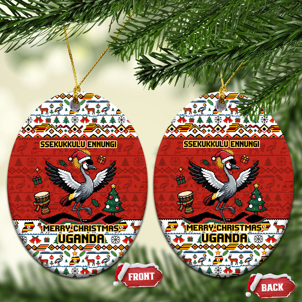 Uganda Christmas Crested Crane Ceramic Ornament Ugandan Kob - Map Flag - Ssekukkulu Ennungi - Ugly Pixel Art