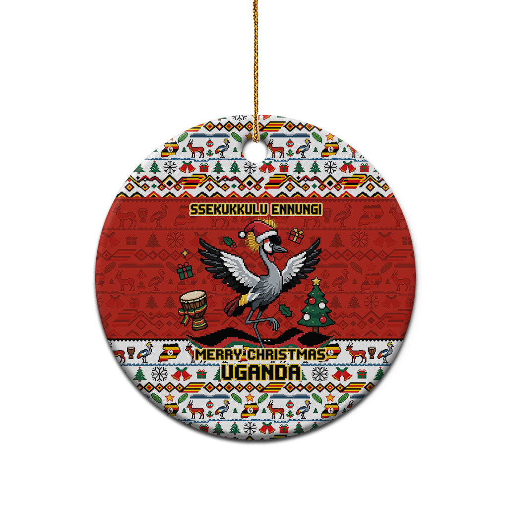 Uganda Christmas Crested Crane Ceramic Ornament Ugandan Kob - Map Flag - Ssekukkulu Ennungi - Ugly Pixel Art