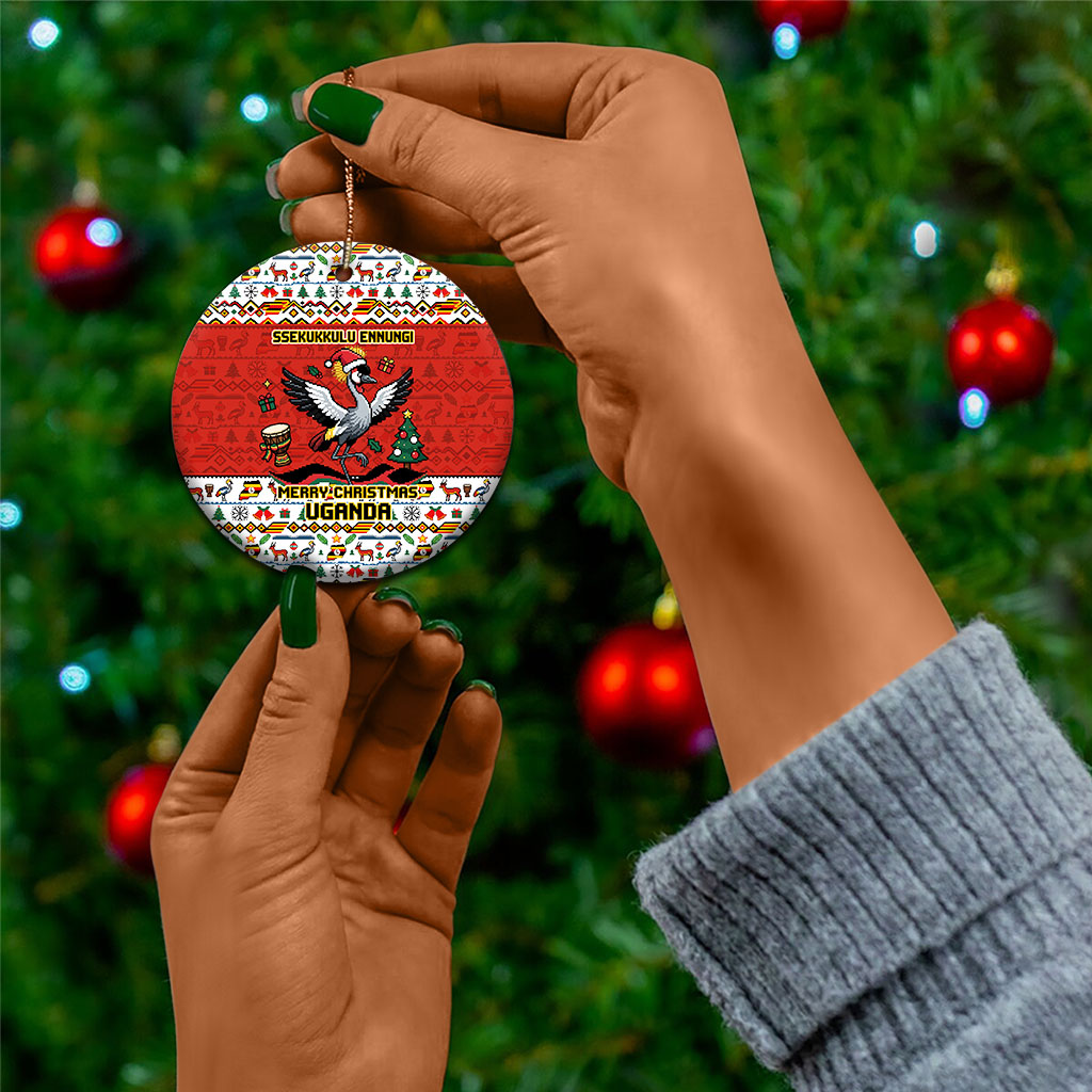 Uganda Christmas Crested Crane Ceramic Ornament Ugandan Kob - Map Flag - Ssekukkulu Ennungi - Ugly Pixel Art