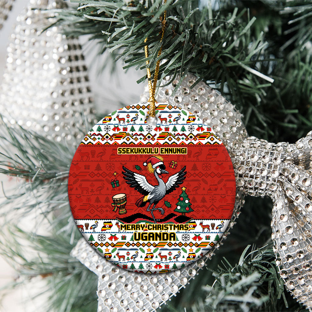 Uganda Christmas Crested Crane Ceramic Ornament Ugandan Kob - Map Flag - Ssekukkulu Ennungi - Ugly Pixel Art