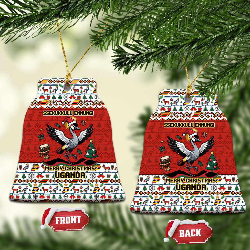 Uganda Christmas Crested Crane Ceramic Ornament Ugandan Kob - Map Flag - Ssekukkulu Ennungi - Ugly Pixel Art