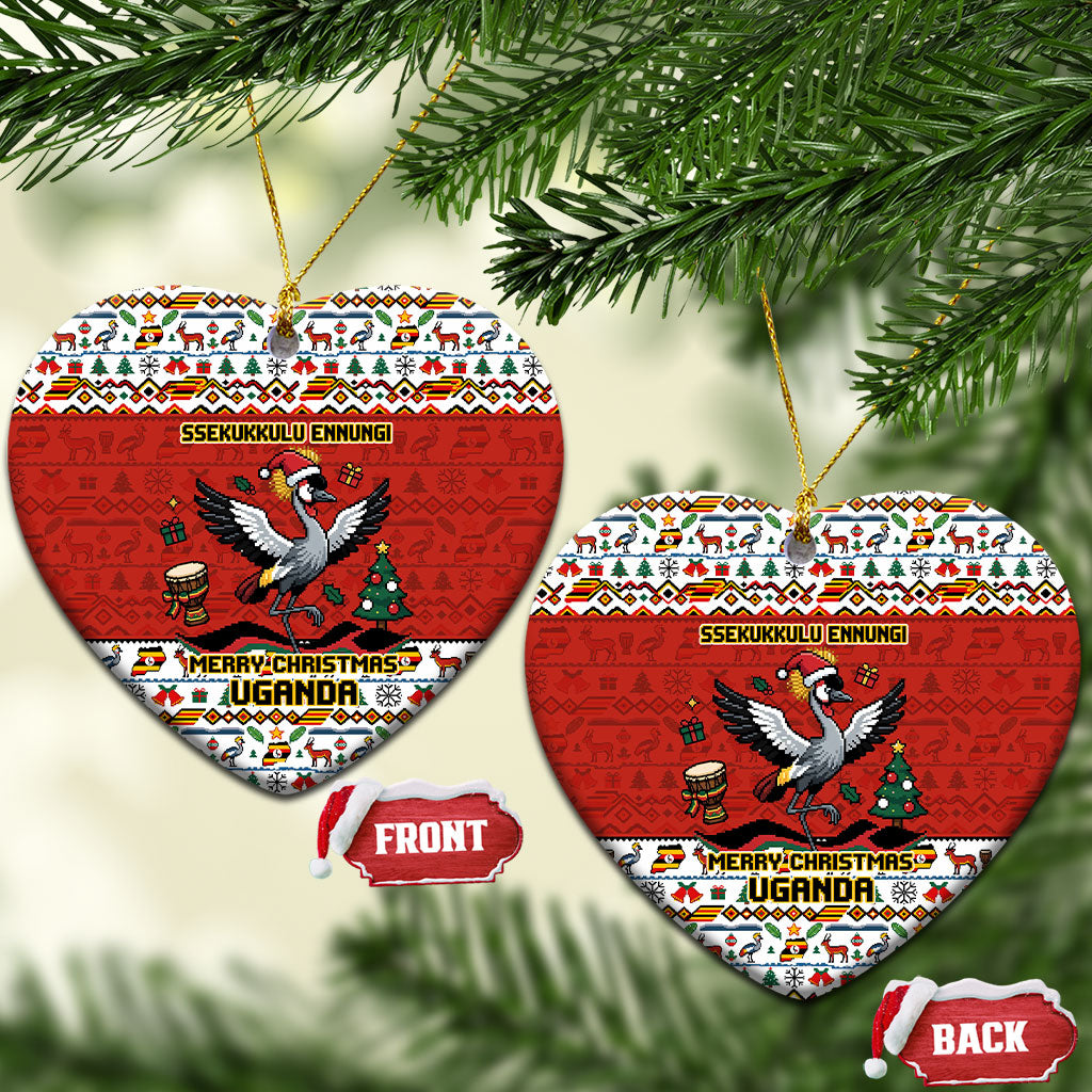 Uganda Christmas Crested Crane Ceramic Ornament Ugandan Kob - Map Flag - Ssekukkulu Ennungi - Ugly Pixel Art