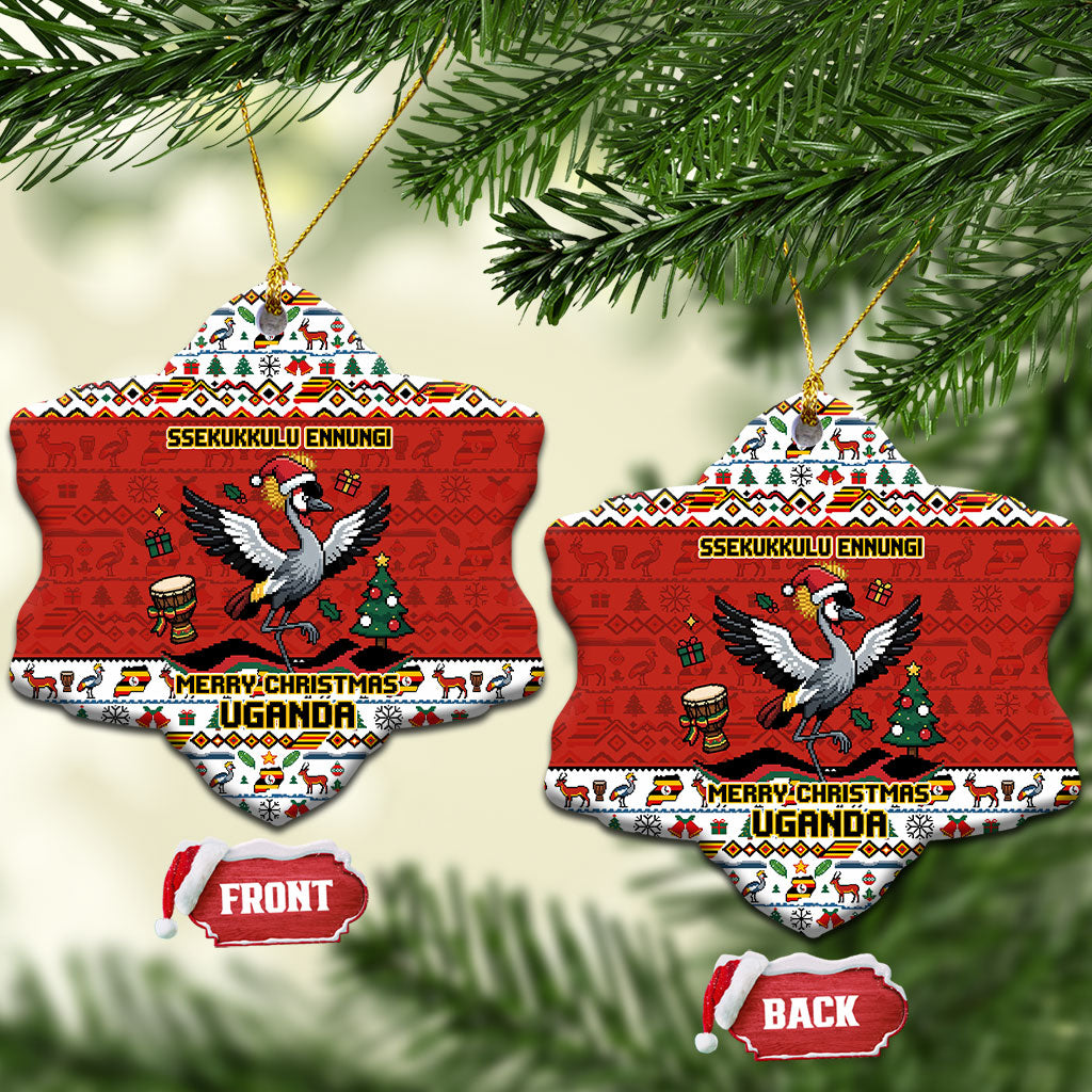 Uganda Christmas Crested Crane Ceramic Ornament Ugandan Kob - Map Flag - Ssekukkulu Ennungi - Ugly Pixel Art